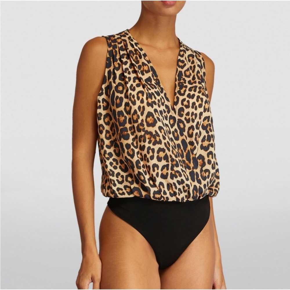 Good American Leopard Print Faux Wrap Bodysuit size 8